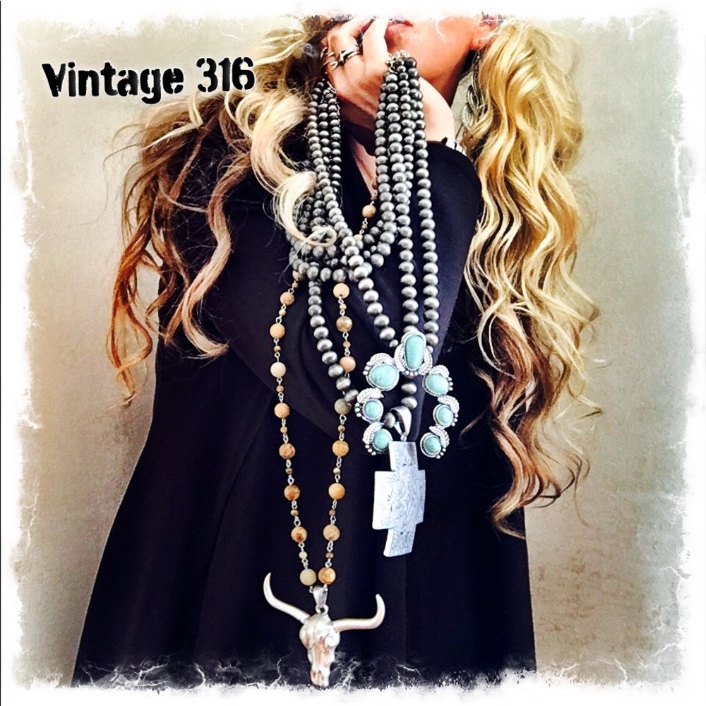 RESERVED - BIG Ol' Quadruple Strand Cross Necklace - Picture 2 of 7